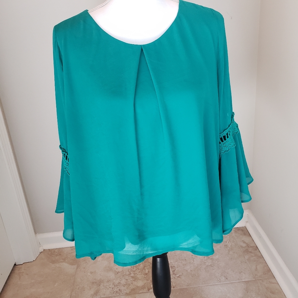 Green Womens Blouse with flared sleeves by By By